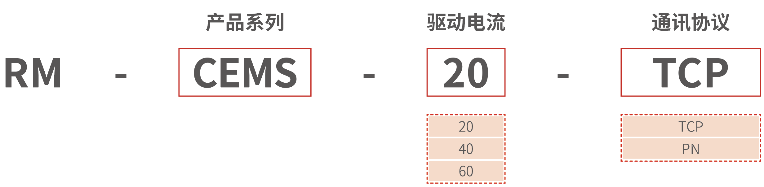 RM-CEMS 驱控一体模块化微型控制器 型号说明