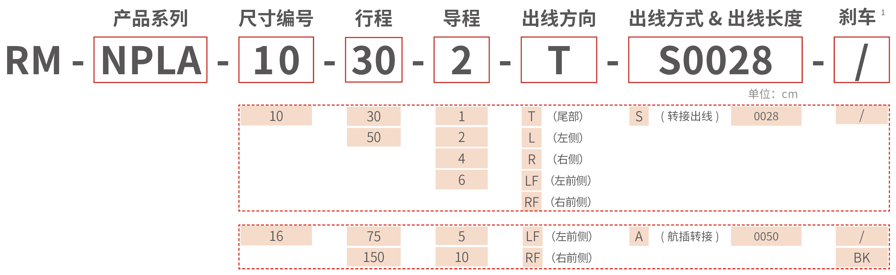 RM-NPLA 微型平台型电动推杆 型号说明